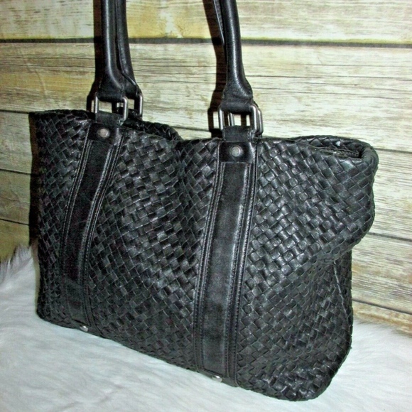 Sondra Roberts Black Woven Braided Leather Tote